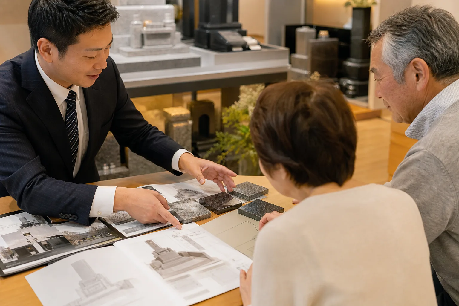 石材店で相談を受ける様子